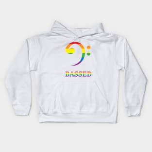 Bass clef for the based in Rainbow colours : Bassed clef LGBTQ Kids Hoodie